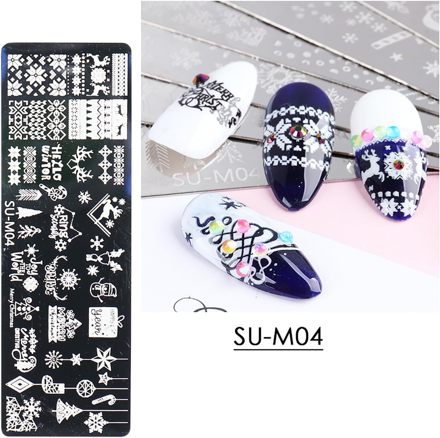 Christmas Nail Art Stamping Plate Kit,Snowflake Snowman Christmas Tree Elk Designs Nail Image Stamp Template Xmas DIY Stainless Steel Nail Image Polish Template Kit 6Pcs-Velvo Beauty