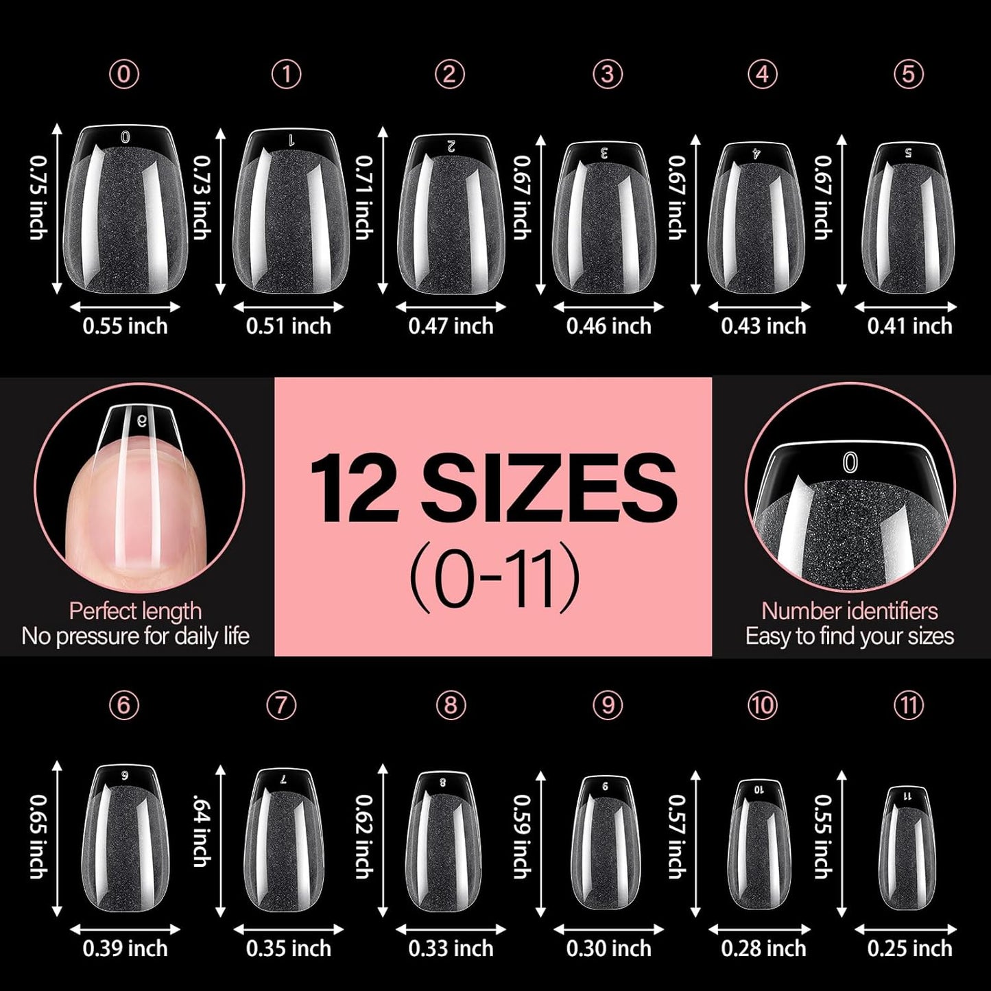 AILLSA Short Coffin Nail Tips Clear Gelly Nails Tip Half Matte Full Cover Tips Acrylic Pre-Filed Press on Fake Nail Tips for Nail Extension Home DIY Manicure 216PCS 12Sizes-Velvo Beauty