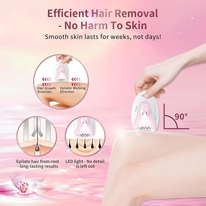 Smooth Glide Epilators Hair Removal for Women, 2 Speed Hair Removal Device with LED Light, Portable Rechargeable Face Epilator, Epilator for Women Face, Bikini, Arm, Legs, Armpits-Velvo Beauty