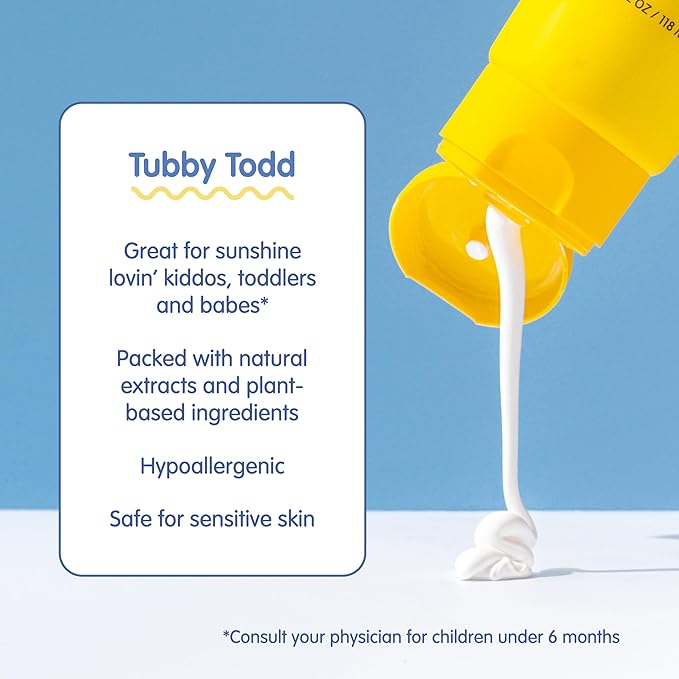 TUBBY TODD Mineral Sunscreen SPF 50 - Broad Spectrum Sunscreen Lotion for Kids - Water-Resistant for 80 Minutes - Safe for Sensitive Skin - Non-Greasy Feel - 2 Pack, 4 Fl Oz-Velvo Beauty