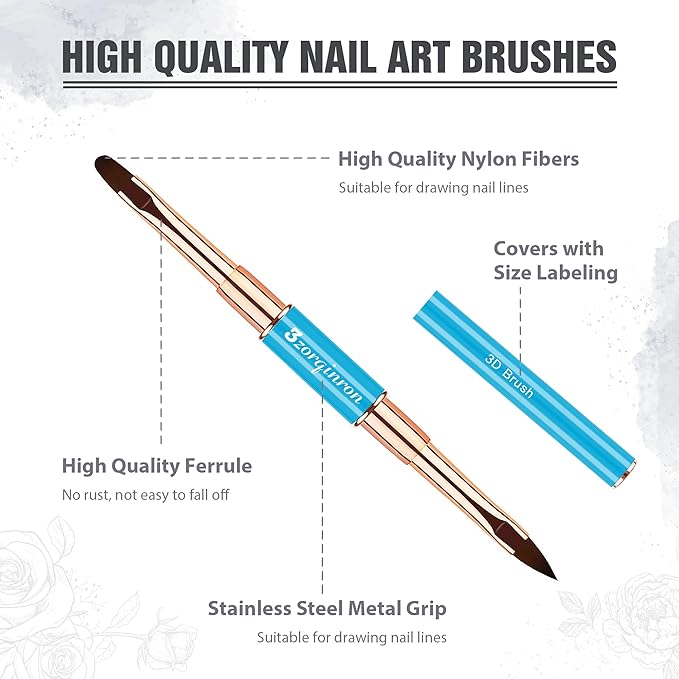 Nail Art Bushes Set, Professional 5Pcs Double-Ended Nail Brush Kit for Details, Long Lines, Ombre & 3D Design-Perfect for DIY Manicures & Salons (Blue)-Velvo Beauty