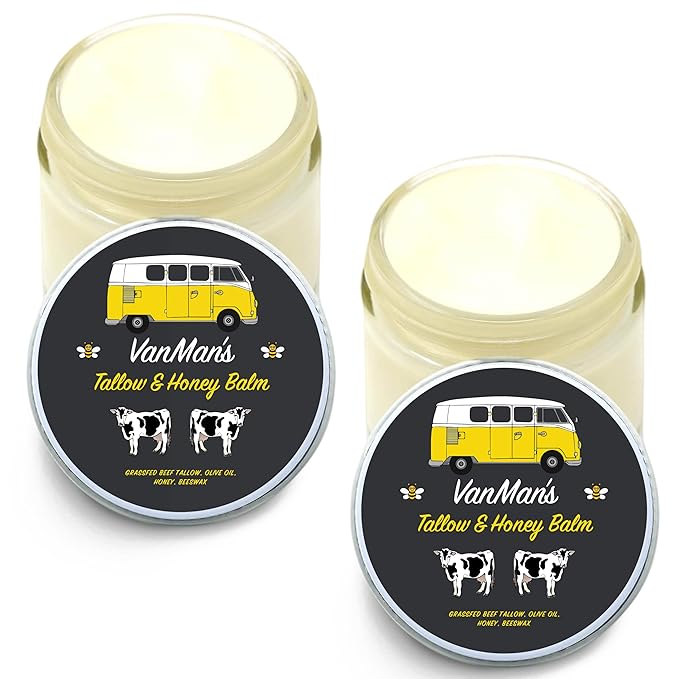 Vanman's Tallow and Honey Balm With No Added Scent (2 Pack) - Beef Tallow Face Moisturizer with Grass-Fed/Finished Beef Tallow for Skin, Organic Raw Honey and Beeswax, Cold Pressed Olive Oil - 2.5 oz-Velvo Beauty
