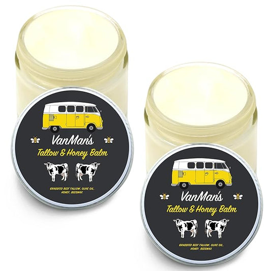 Vanman's Tallow and Honey Balm With No Added Scent (2 Pack) - Beef Tallow Face Moisturizer with Grass-Fed/Finished Beef Tallow for Skin, Organic Raw Honey and Beeswax, Cold Pressed Olive Oil - 2.5 oz-Velvo Beauty