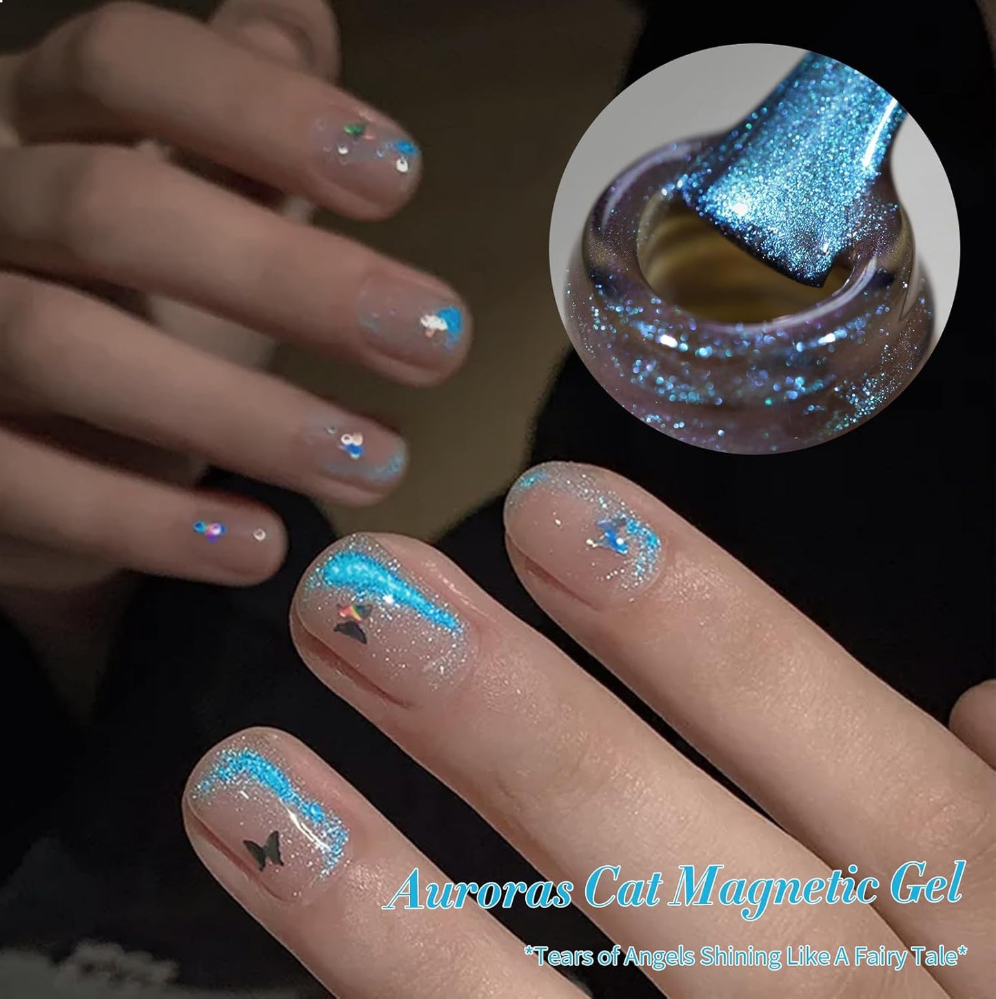 Born Pretty Cat Magnetic Eye Gel Nail Polish, Blue Auroras Cat Magnetic Gel, Mermaid Shiny Effect Pink Soak Off Nail Art Salon Manicure Home Gift 15ml-Velvo Beauty