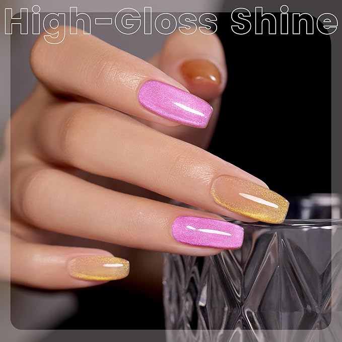 RARJSM Aurora Glitter Cat Eye Gel Nail Polish Set 6Pcs Nude Pink Light Purple Gold Brown Green Blue Galaxy Mermaid Glitter Cateye Gel Polish with Magnetic Stick UV LED Curing Require Home Salon-Velvo Beauty