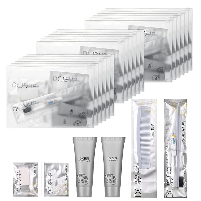 Hygiene Kit, Hygiene Kit Bulk, Travel Hygiene Kit With Toothbrush, Toothpaste, Comb, Shampoo, Shower Gel, Shower Cap And Soap, Individually Packed, Suitable For Hotel, Home, Travel (50 sets)-Velvo Beauty