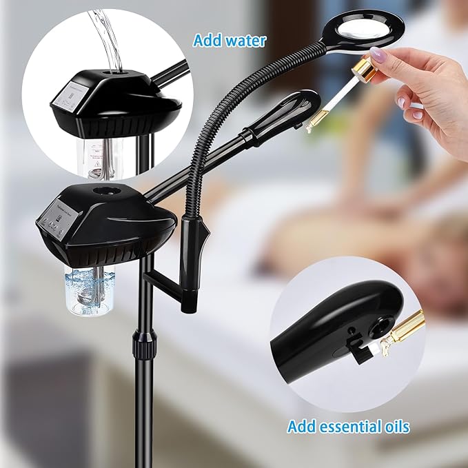 Professional Facial Steamer on Wheels, 2-in-1 Facial Steamers with 5X Magnifying Lamp, Facial Steamer for Facial Deep Cleaning, Facial Humidifier for Spa, Salon and at Home Use-Velvo Beauty