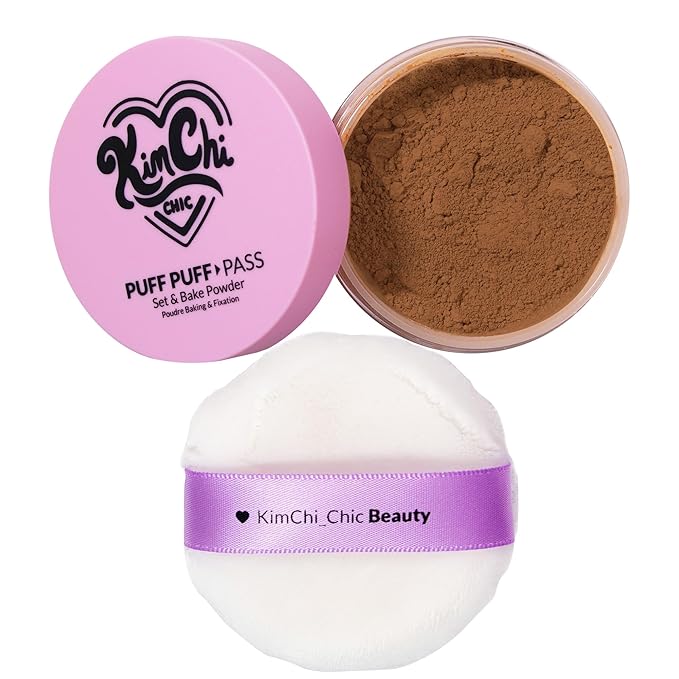 Kimchi Chic Beauty Puff Puff Pass Set and Bake Powder, Loose Face Powder with Extra Fluffy Setting Powder Puff, Soft Brown Face Makeup for Uneven Skin Tone, 06 Almond-Velvo Beauty