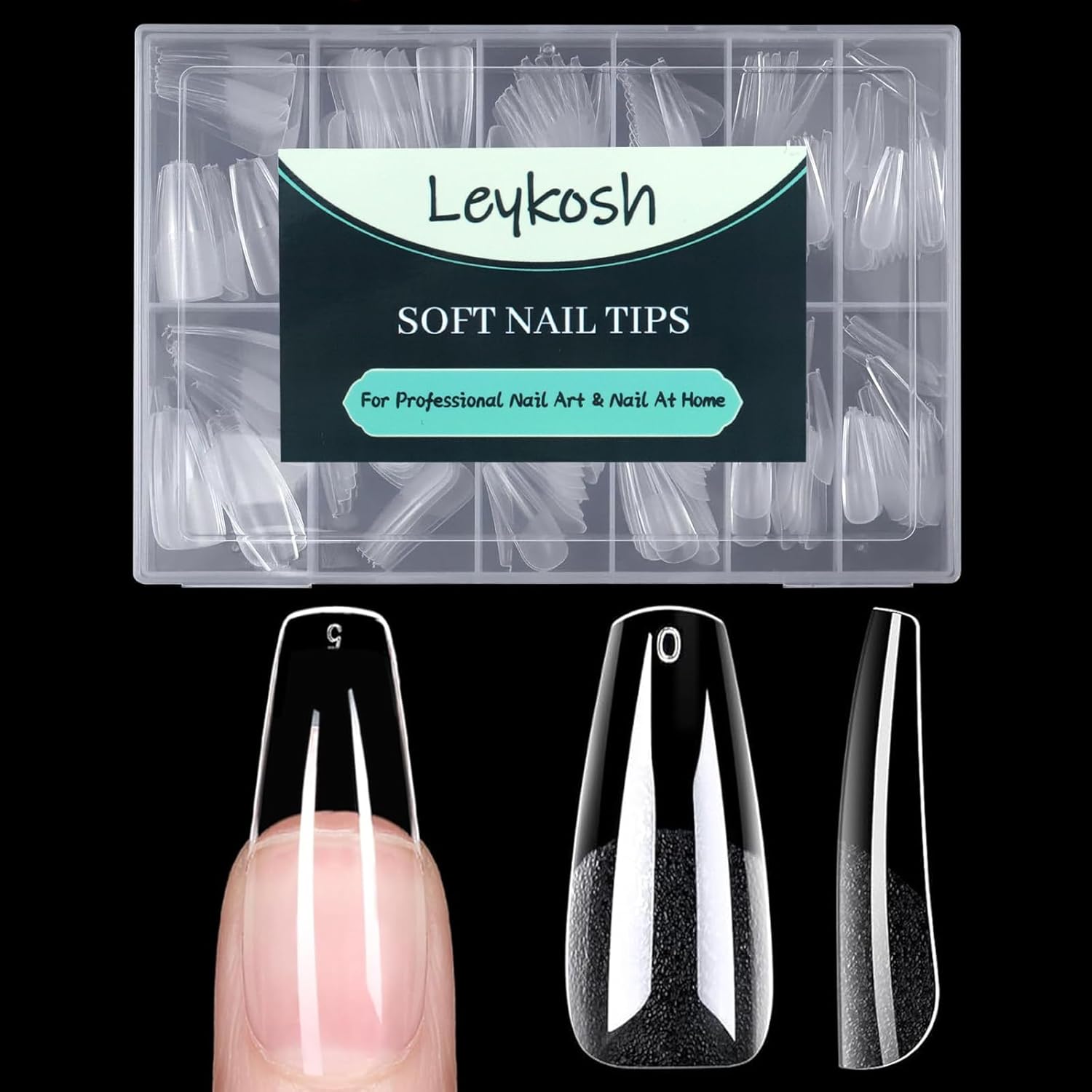 Long Coffin Nail Tips, 216pcs Acrylic Soft Ballerina Fake Nails Gel Nail Tips, Full Cover Pre-Shaped Matte Clear Press on Nails for Extension, Diy at Home Manicure 12 Sizes-Velvo Beauty