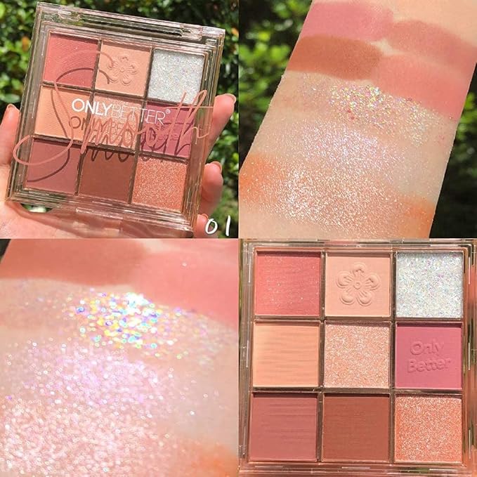 Pink Eyeshadow Palette - 9 Shades, Metallic & Shimmers, Long Lasting, Sweatproof & Waterproof-Velvo Beauty