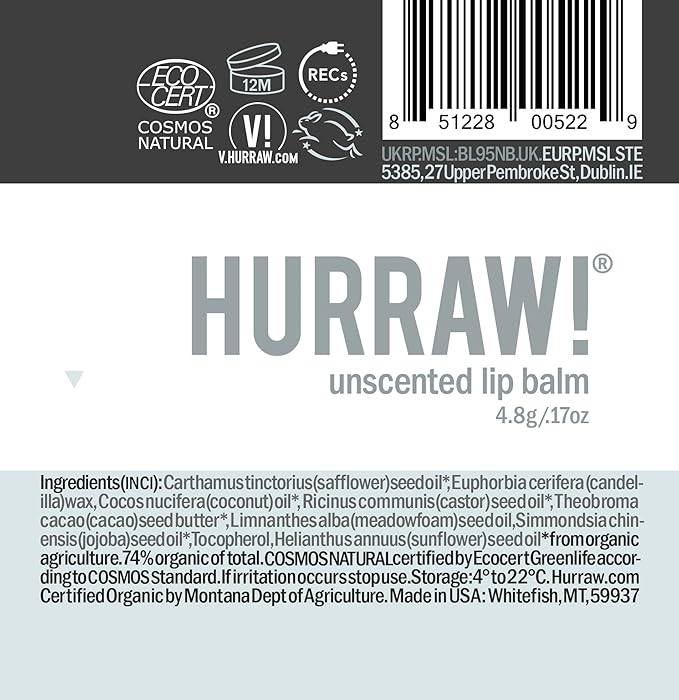 Hurraw! Unscented Lip Balm, 3 Pack: Organic, Certified Vegan, Cruelty and Gluten Free. Non-GMO, 100% Natural Ingredients. Bee, Shea, Soy and Palm Free. Made in USA-Velvo Beauty