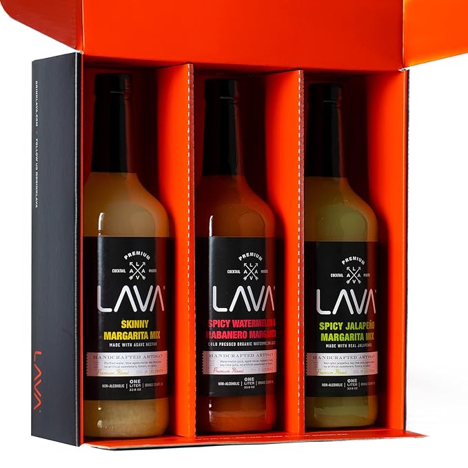 (3 Pack) LAVA Premium Margarita Mix Variety Pack Comes with Spicy Jalapeno, Skinny Margarita, & Spicy Watermelon Habanero, 1-Liter (33.8oz)-Velvo Beauty