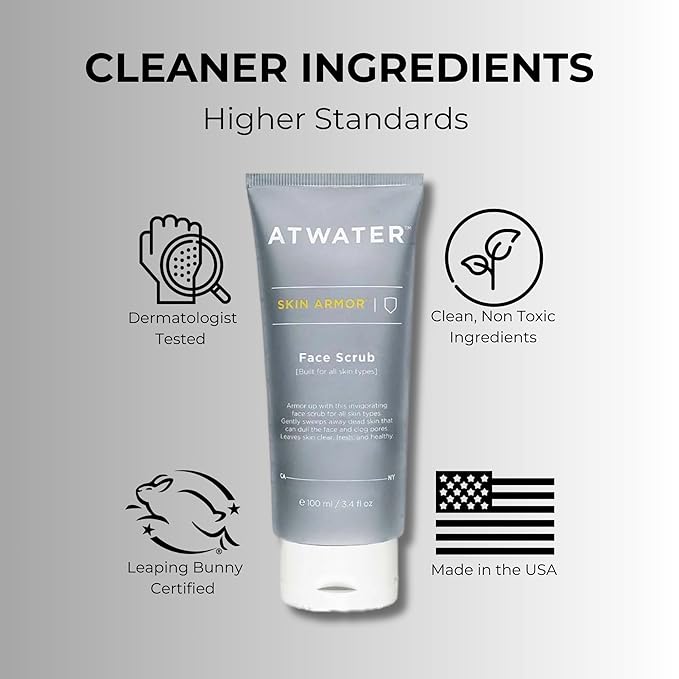 ATWATER Skin Armor Exfoliating Face Scrub,Men’s Facial Cleanser - Smoothes and Cleans Skin to remove Dead Skin - Travel Size Mens Face Exfoliator Leaving you Fresh and Vibrant - 3.4 oz (2 pack)-Velvo Beauty