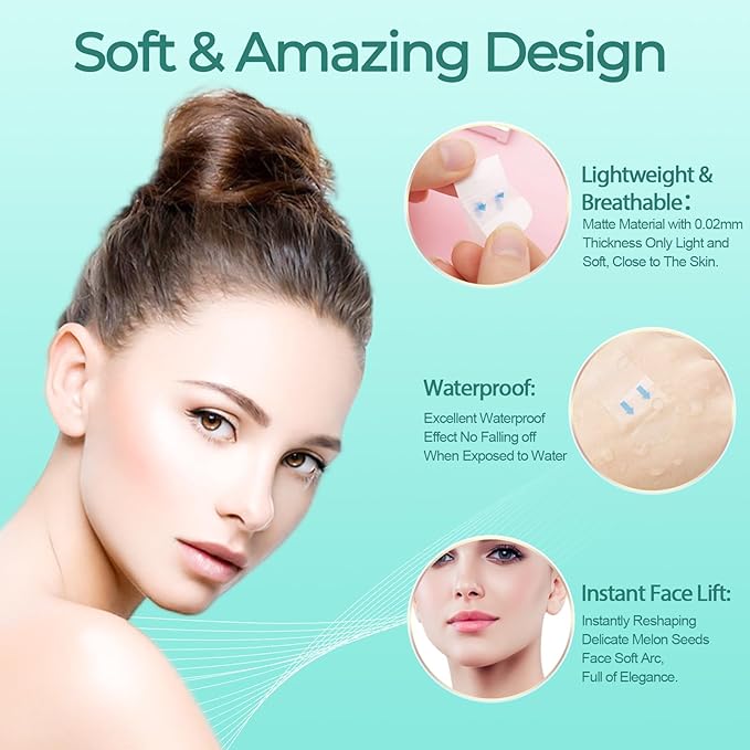 Face Lift Tape Invisible, 100 PCS Face Neck Tape Lifting Invisible Under Makeup, Instant Neck Tape for Loose Sagging Skin, V-Shaped Facelift Strips for Double Chin, Brows, Eyes, Jowls, Wrinkles-Velvo Beauty