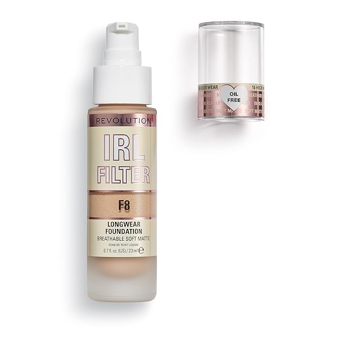 Revolution Beauty, IRL Filter Longwear Foundation, Soft & Breathable Formula, Medium to Full Coverage, Matte Finish, F8, 0.7 Fl. Oz-Velvo Beauty