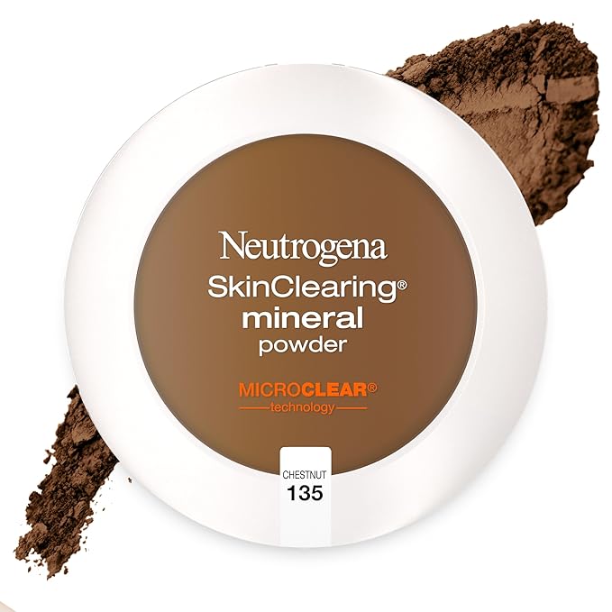 Neutrogena SkinClearing Mineral Acne-Concealing Pressed Powder Compact, Shine-Free & Oil-Absorbing Makeup with Salicylic Acid to Cover, Treat, & Prevent Breakouts, Chestnut 135,.38 oz-Velvo Beauty