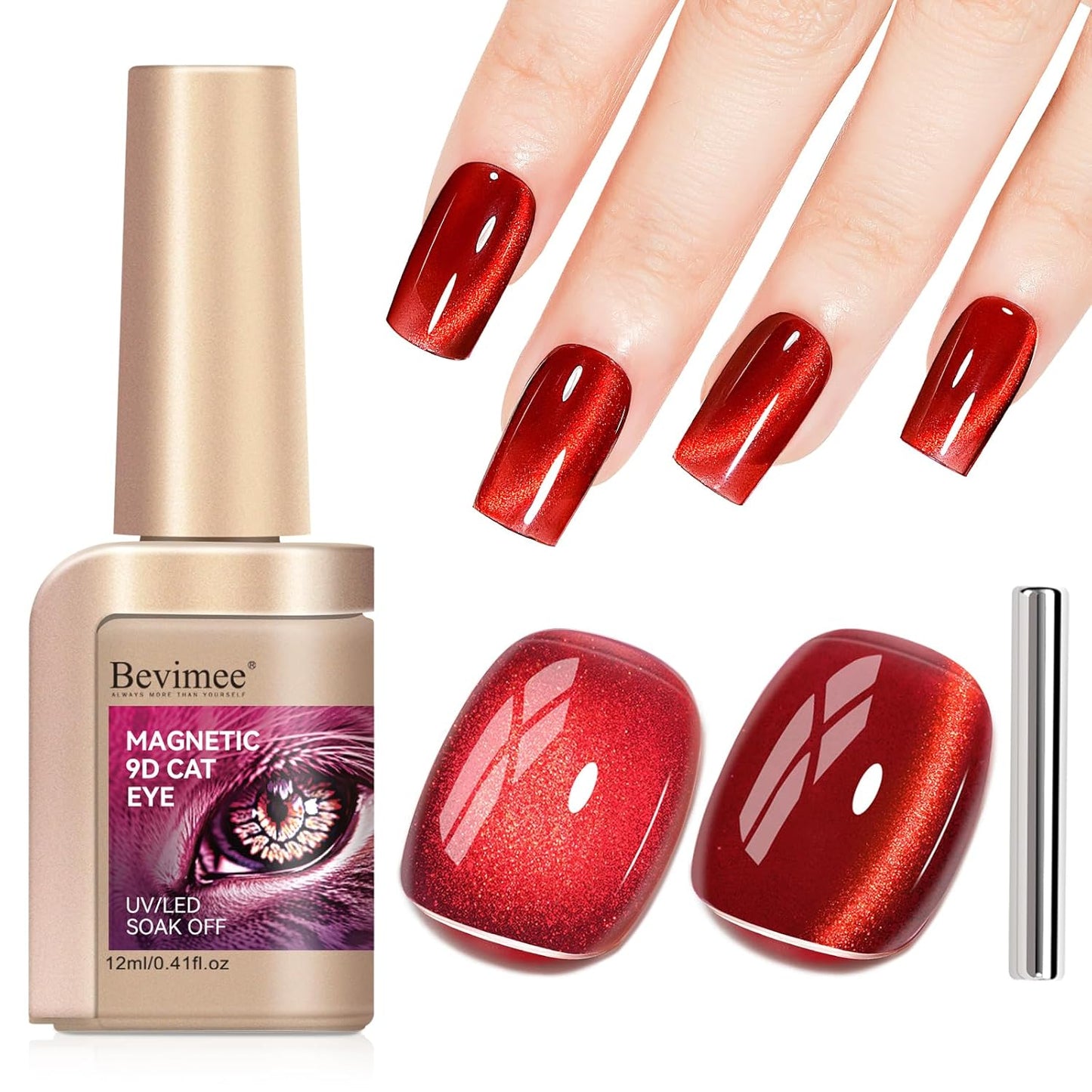 Cat Eye Magnetic Gel Nail Polish, Red Nail Polish Color Burgundy Red Moonlight UV Glitter Holographic With Magnet Manicure Salon DIY At Home-Velvo Beauty