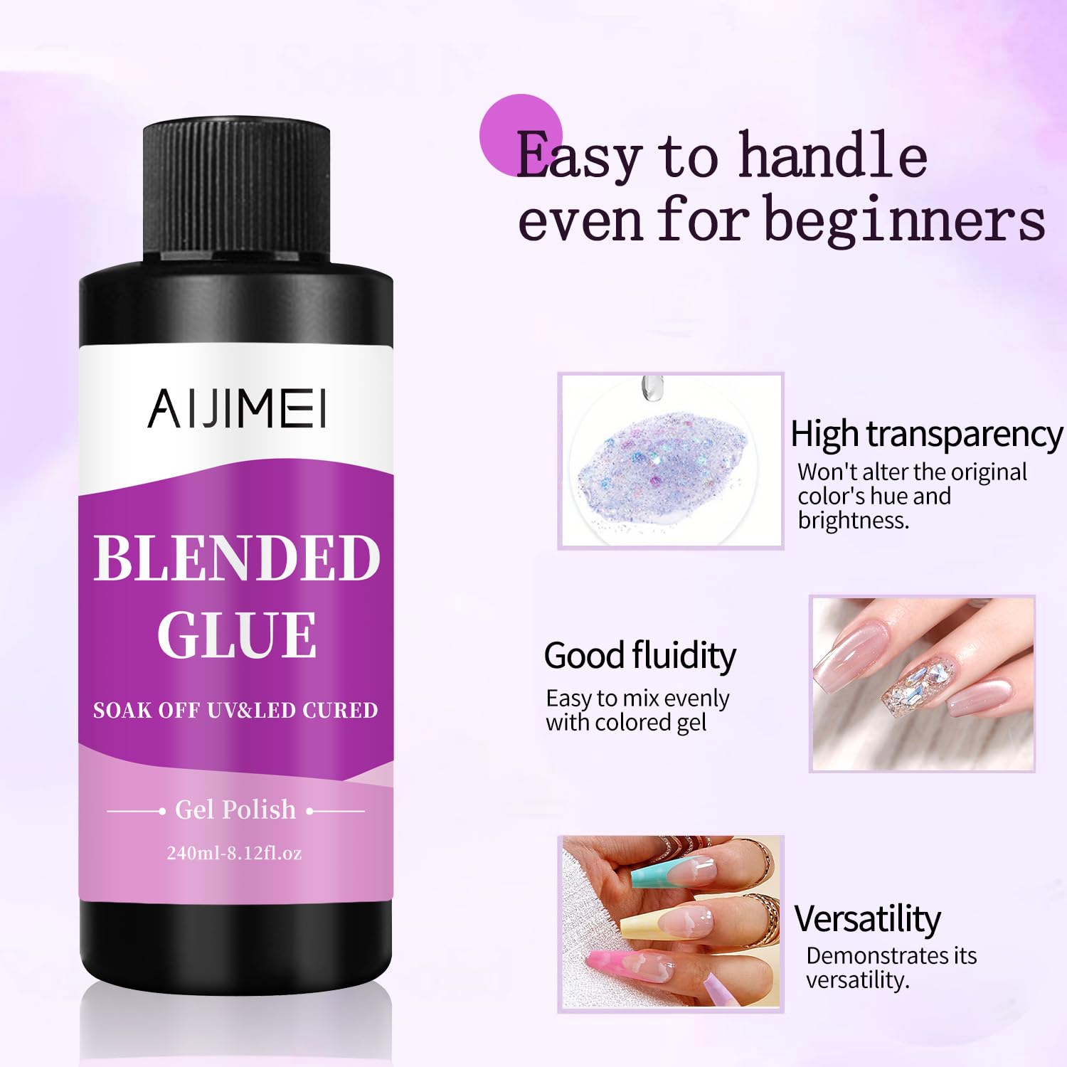 AIJIMEI Nail Polish Thinner Glue 8fl.oz Clear Nail Blending Glue for Blending, diluting, Mixing Glitter Powder Mixer Gel Polish Dilution Color Sequins MixingGlue 240ml for Nail Designer-Velvo Beauty