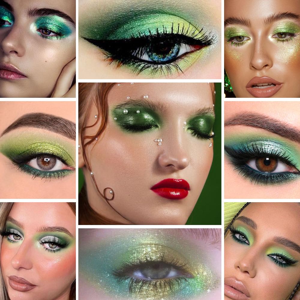 15 Colors Green Matte & Shimmer Eyeshadow Palette - Olive Teal GreenYellow DarkSeaGreen LimeGreen Pink White Eye Shadow Primers Powder for Smoky Looks, Makeup Artist Friendly, Vegan & Cruelty-Free-Velvo Beauty