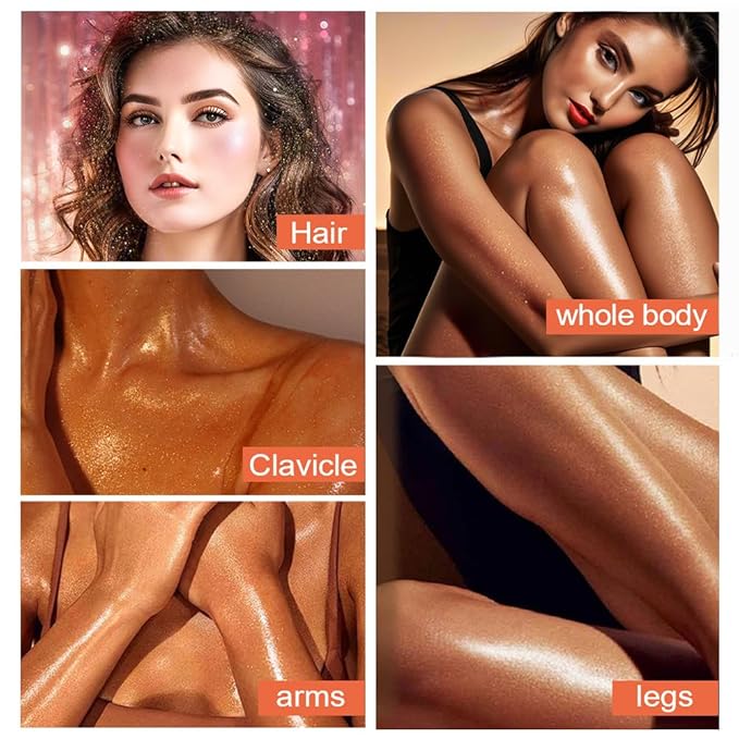 Glitter Body Highlighter Powder Body Shimmer Sparkle Face Brightening Highlighter Powder for Face Eyes Body Glow Makeup With sponge head（06#）-Velvo Beauty