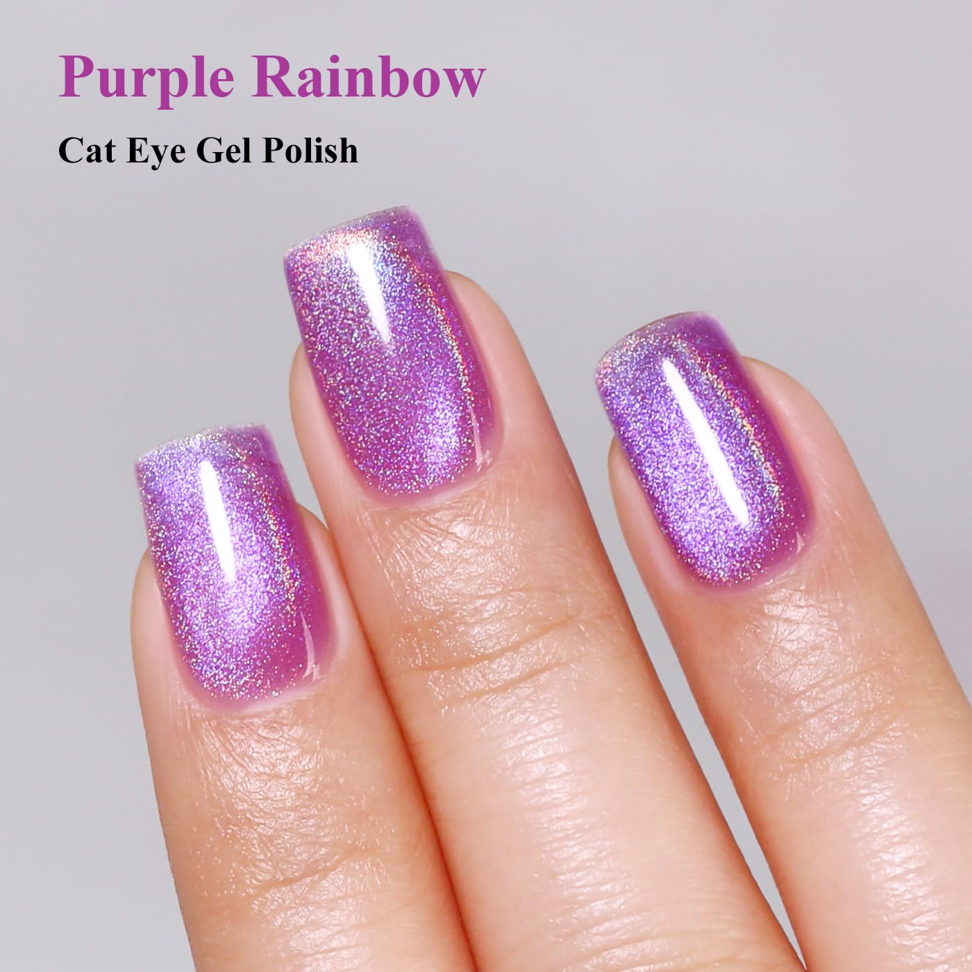 Imtiti Cat Eye Gel Nail Polish, Purple Rainbow Holographic Magnetic Gel Polish With Magnet Glittery Iridescent Galaxy Nail Gel Polish Spring Summer Gel Polish Kit Soak Off UV Led 10ML-Velvo Beauty