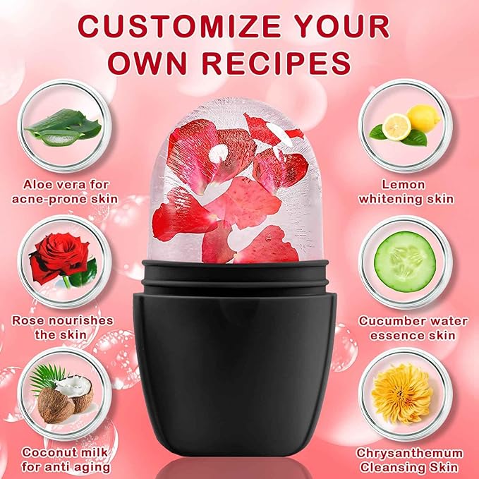 XHJRI Ice Face Roller Massager,Ice Cube Roller for Face, Eyes and Neck Naturally Conditioning and Skin Care,De-Puff Eye Bags,Reduce Migraine Pain,Reusable Massage Silicone Ice Mold (New Black White)-Velvo Beauty