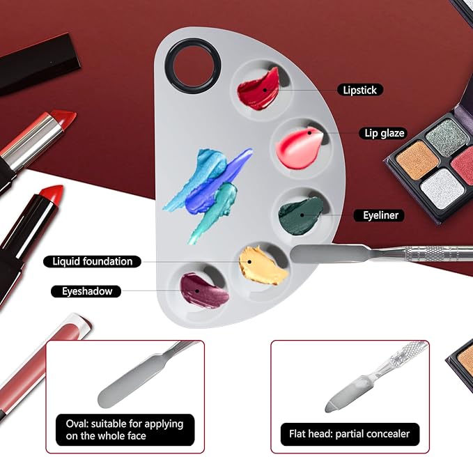 Makeup Mixing Palette, Premium Stainless Steel Cosmetic Makeup Palette with Spatula Tool, Nail-art Cosmetic Palette for Mixing Cosmetic/Nail Polish/Pigment (Semicircle)-Velvo Beauty