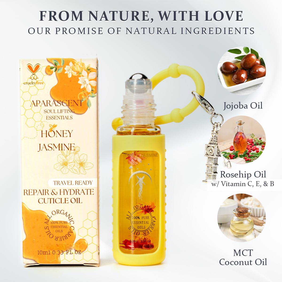 Honey Jasmine Organic Nail Cuticle Oil Pen with Jojoba, Coconut MCT, and Rosehip for Nail Hydration, Growth & Strength, Travel Size Keychain(0.34 Fl Oz)-Velvo Beauty