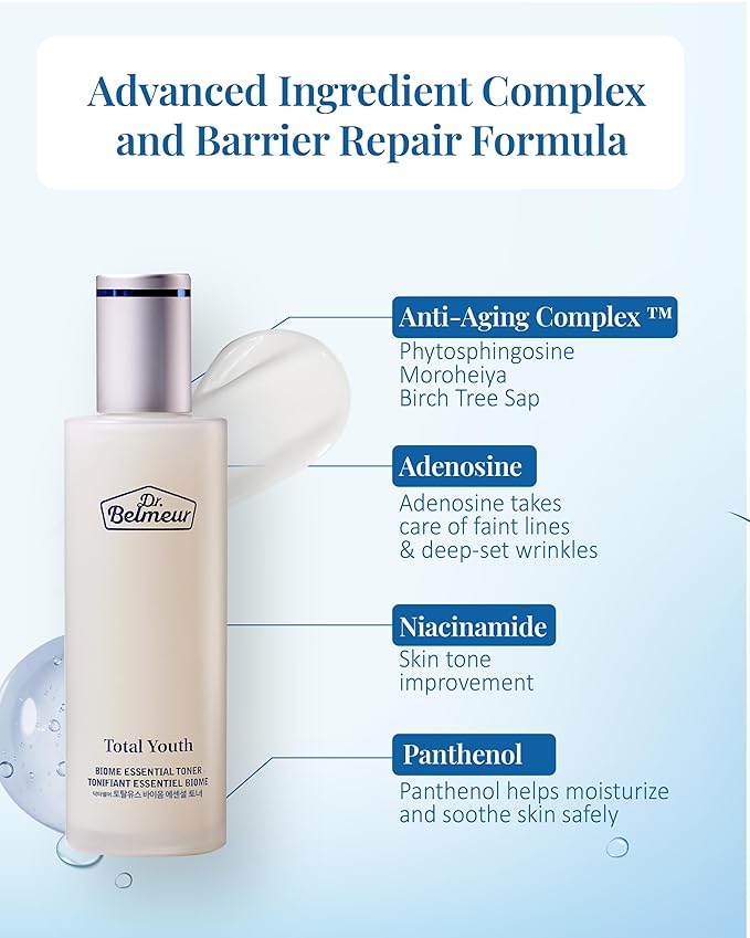 Total Youth Biome (Skincare Set, 12.2fl oz) - Premium Total Age-Defying Toner + Emulsion Set for Wrinkles, Elasticity, Hydration & Skin Tone. Korean Skin Care by LG Beauty. Collagen,-Velvo Beauty