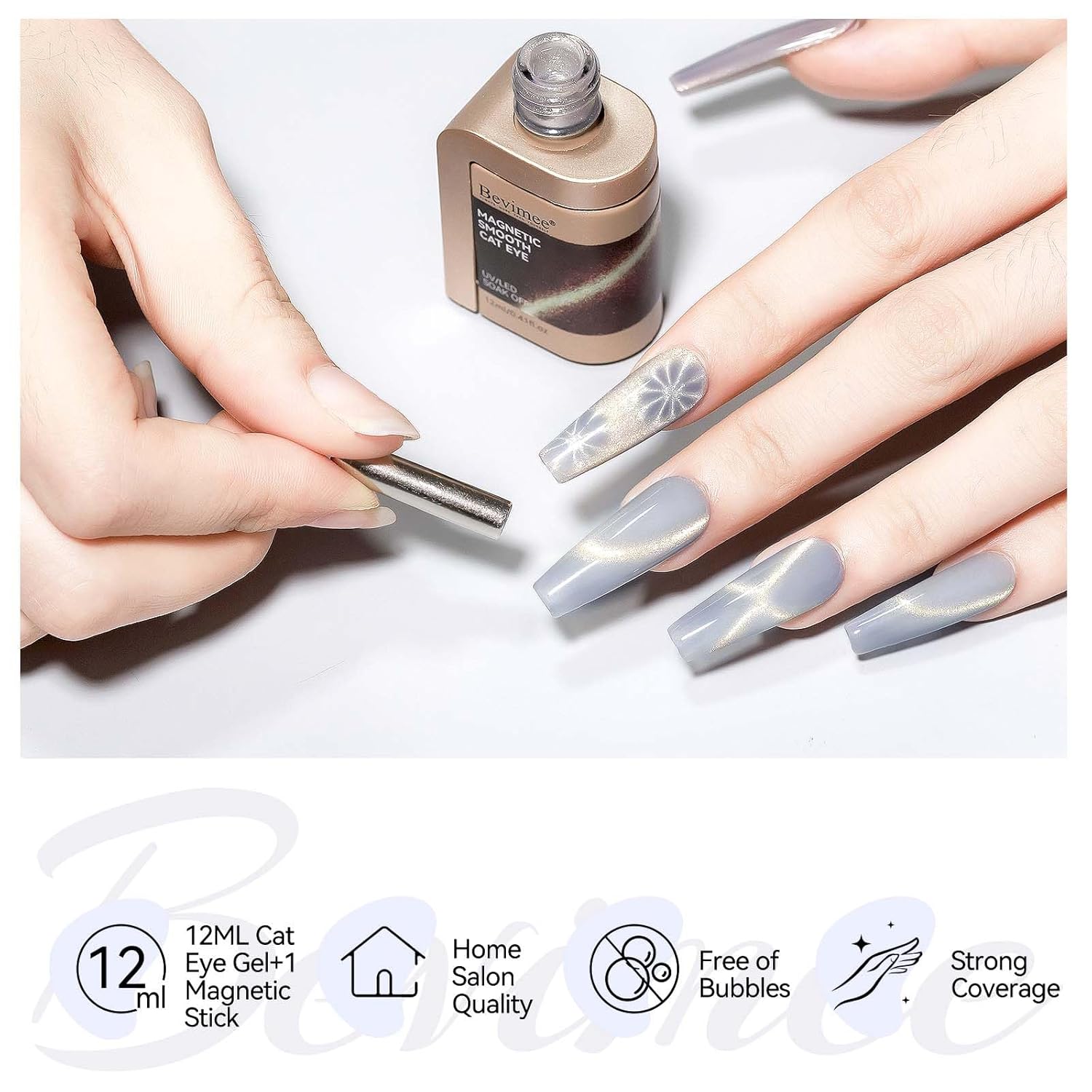 Silver Cat Eye Gel Nail Polish, Magnetic Nail Polish Glitter Holographic With Magnet Gold Shimmer Cateye Effect, UV Velvet Gel Nails Art Manicure Salon DIY Home, 12ML-Velvo Beauty