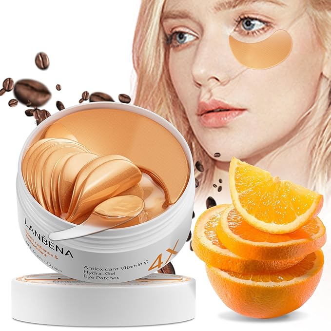 Vitamin C Under Eye Patches(30 Pairs) -Cooling Eye Masks for Dark Circles, with Caffeine Niacinamide Hydra-Gel Collagen, Puffy Eyes & Eye Bags Treatment, Fine Lines & Wrinkles Reduce, Anti-Aging-Velvo Beauty