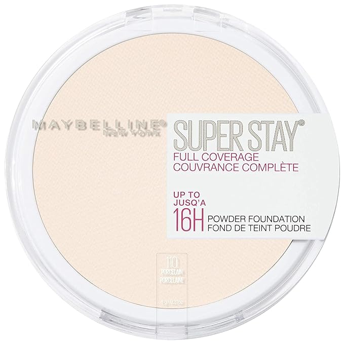 Maybelline Super Stay Full Coverage Powder Foundation Makeup, Up to 16 Hour Wear, Soft, Creamy Matte Foundation, Porcelain, 1 Count-Velvo Beauty