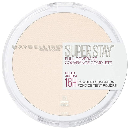 Maybelline Super Stay Full Coverage Powder Foundation Makeup, Up to 16 Hour Wear, Soft, Creamy Matte Foundation, Porcelain, 1 Count-Velvo Beauty