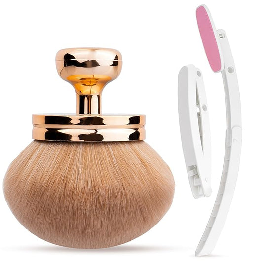 Self Tanner Brushes- Extra Large Body Makeup Brush & Back Lotion Applicator, 2 Pcs, Body, Leg and Face Kabuki Brush, Back Applicator for Self Tan, Sunscreen, Lotion, Makeup, Blend & Blur (Rose Gold)-Velvo Beauty