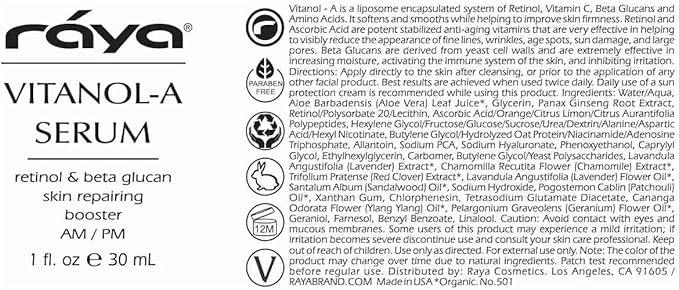 RAYA Vitanol - A (501) Serum for Face | Vitamin-A & Vitamin C Serum | Anti-Aging, Antioxidant Face | Skin Care for Oily Skin | Smoothing, Refining & Skin lightening-Velvo Beauty