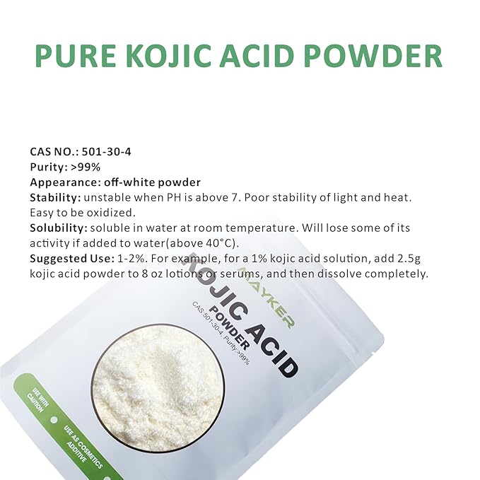 MAYKER Pure Kojic Acid Powder 2.1oz (60gram), Skin Whitening Lightening, Natural and Organic, High Purity 99.9%, Diminishes the Appearance of Dark Spots, Freckles & Scars, for DIY Soaps, Creams-Velvo Beauty