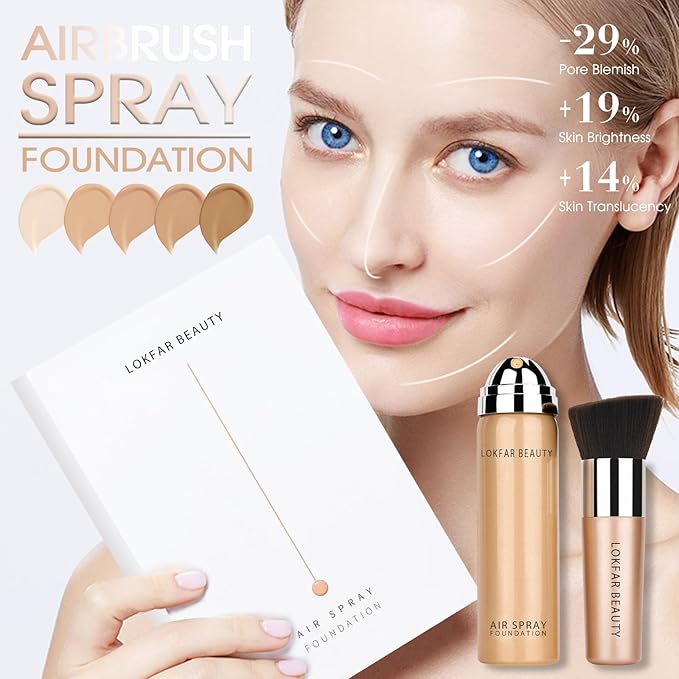 AirBrush Foundation Spray, Silky Mist Foundation Spray Makeup Set with Brush, Full Coverage Foundation for Smooth Radiant Finish, Formula Breathable Lightweight Hydrating | #01 Porcelain-Velvo Beauty