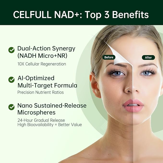 CELFULL NAD Supplement for Women with NADH,Resveratrol,Nicotinamide Riboside,Quercetin-NAD+ Boosting for Anti Aging Cellular Energy &Stamina-30000mg/Bottle-Velvo Beauty