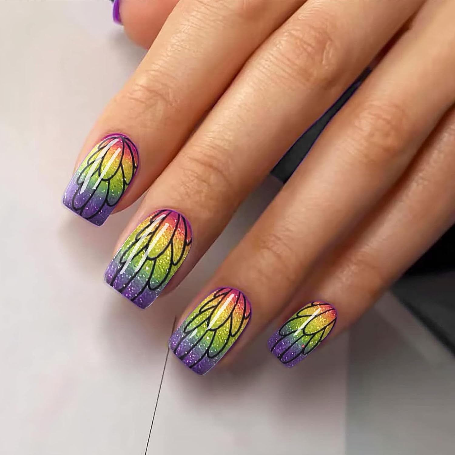 Semi Cured Gel Nail Strips with Glitter Butterfly Designs Colorful Gel nail stickers Salon Quality & Easy to Use for Women 20 Pcs-Velvo Beauty