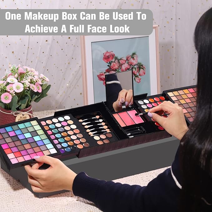 177 Colors Professional Makeup Kit for Women Girls Full Kit Gift Set with Mirror All in One Make up Palette Included Eyeshadow Powder Eye Shadow Gel Lip Gloss Concealer Eyebrow Powder Blush Brushes-Velvo Beauty