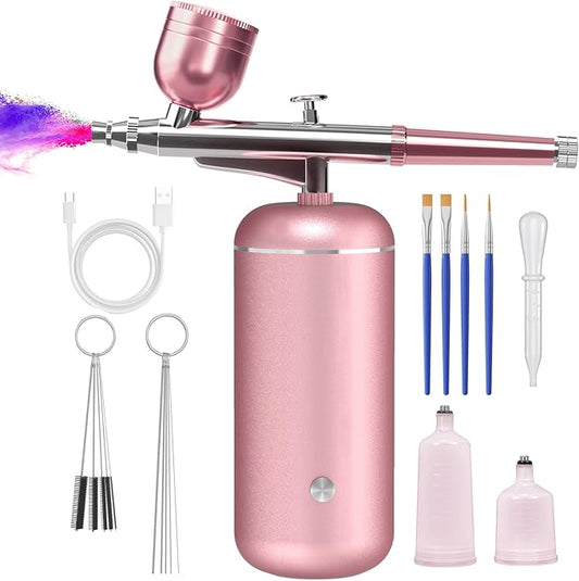 Airbrush Kit with Compressor - 48PSI High-Pressure, Non-Clogging Air Brush Set Cordless Rechargeable with 0.3mm Nozzle and Cleaning Brush for Nail Art, Makeup, Painting, and Cake Decorating-Velvo Beauty
