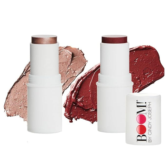 Boomstick Color ™ Duo - Blush Stick in Berry Color & Boomstick Glimmer ® Highlighter Stick, Multi-Use Vegan Makeup Sticks - BOOM! by Cindy Joseph-Velvo Beauty