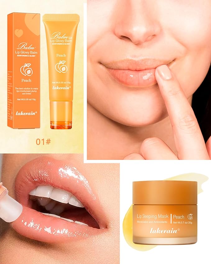 2Pcs Lip Glowy Balm & Lip Sleeping Mask Set,Hydrating Nourishing Repair Sleeping Lip Mask,Glossy Tinted Lip Balm,Day & Night Smooth Cracked Chapped Dry Lip,Lip Care Therapy Treatment for Women-01Peach-Velvo Beauty