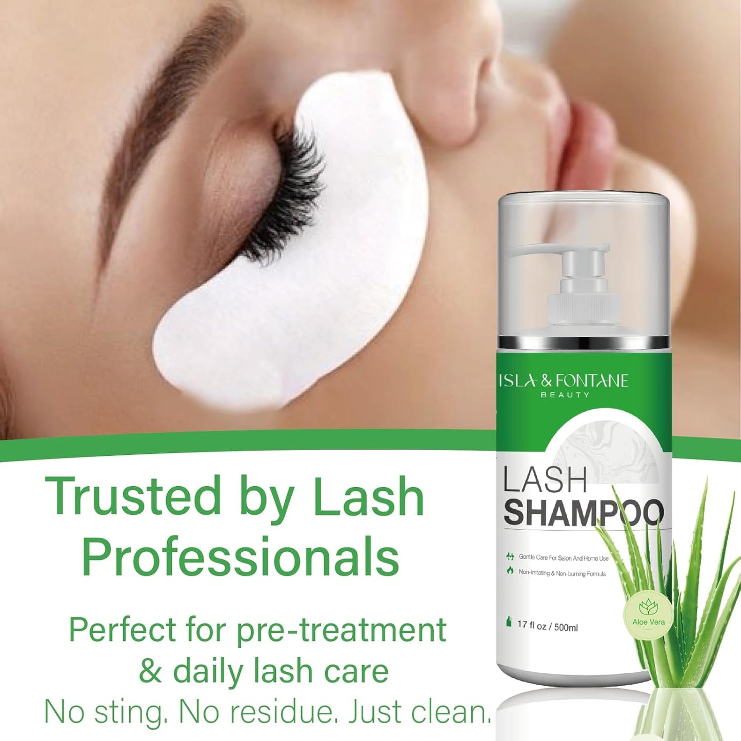 Isla & Fontane Lash Shampoo Bulk – Multi-Scent Series – 17 fl oz / 500ml | Gentle Eyelash Cleanser for Lash Extensions | Non-Irritating | Professional Lash Bath Foam For Salon And Home Use (Aloe Vera)-Velvo Beauty