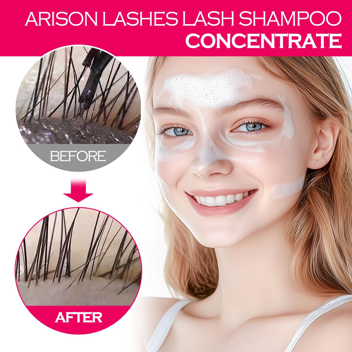 ARISON LASHES Lash Shampoo Concentrate for Lash Extensions 100ML Eyelash Cleanser Concentrate Oil-Free Eyelash Extension Shampoo with Salon Home Care(Rose)-Velvo Beauty