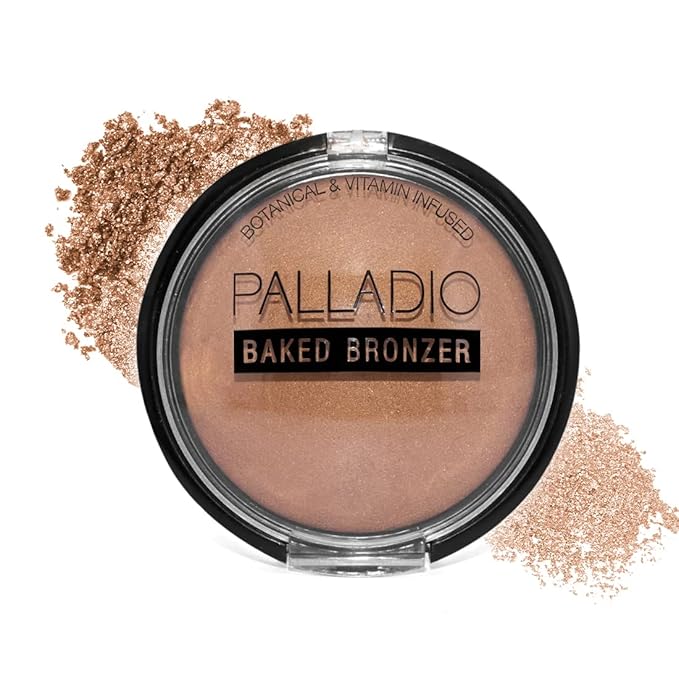 Palladio Baked Bronzer, Highly Pigmented and Easy to Blend, Shimmery Bronzed Glow, Use Dry or Wet, Lasts all day long, Provides Rich Tanning Color Finish, Powder Compact, Caribbean Tan-Velvo Beauty