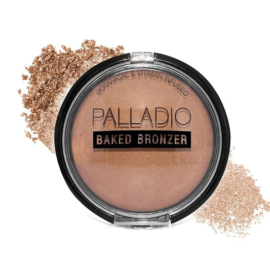 Palladio Baked Bronzer, Highly Pigmented and Easy to Blend, Shimmery Bronzed Glow, Use Dry or Wet, Lasts all day long, Provides Rich Tanning Color Finish, Powder Compact, Caribbean Tan-Velvo Beauty