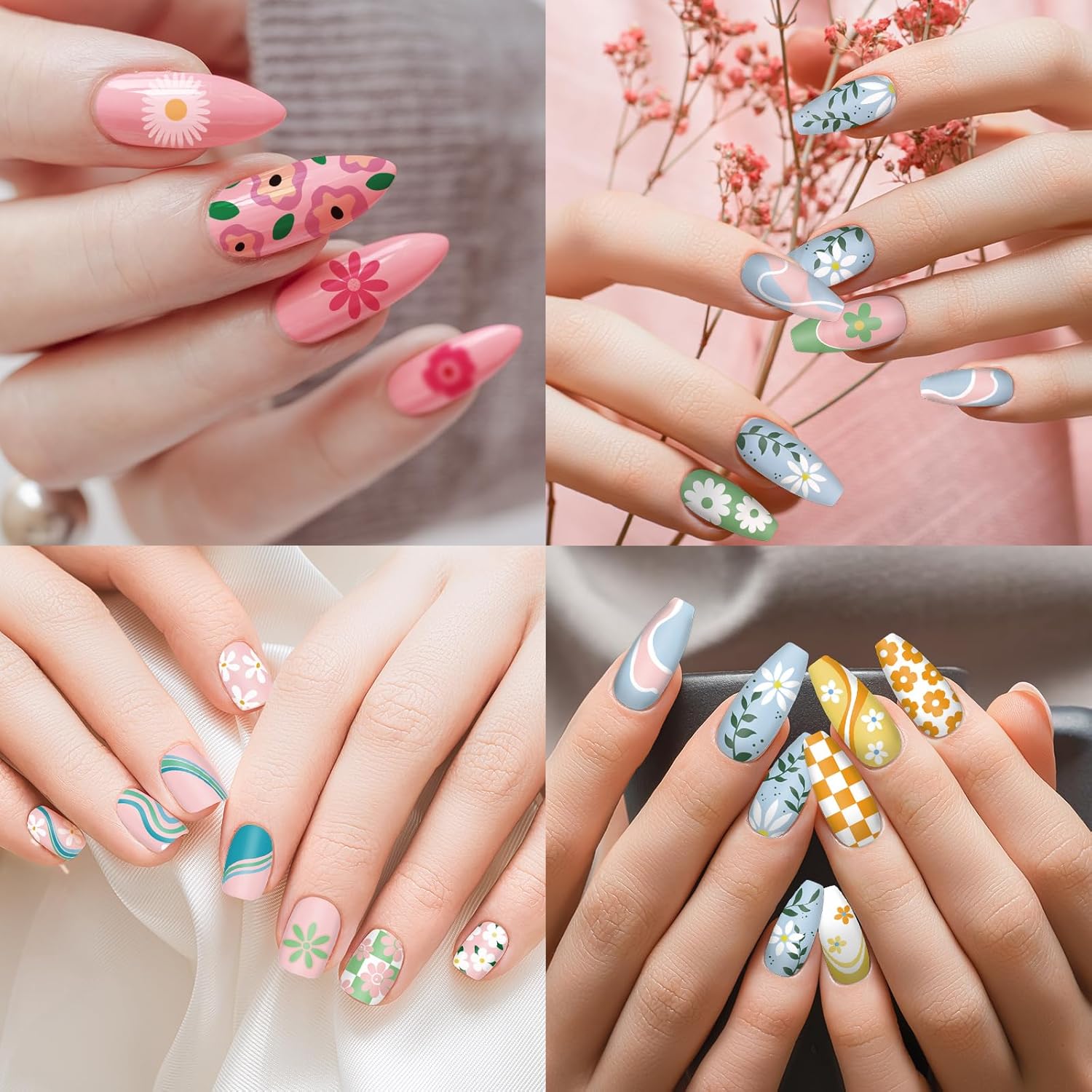 Whaline 6Pcs Simple Floral Nail Plates Stamping Set Flower Leaves Stamp Templates Nail Art Plates for DIY Print Manicure Salon Design Gift-Velvo Beauty