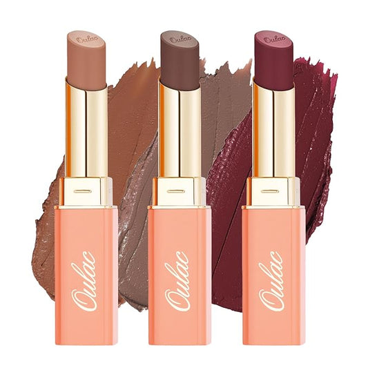 Oulac Color Rich Satin Lipstick Set For Women Nude Brown Lipsticks High Impact Lipcolor Tinted Lip Balm, Nourishing, Satin Finish, Moisturizing Creamy Formula, Vegan Gluten Free (10+12+13)-Velvo Beauty