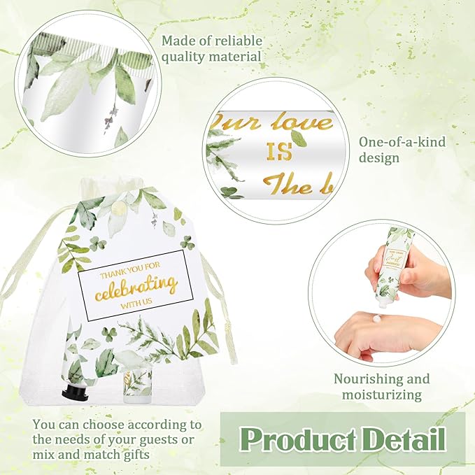 25 Set Wedding Lip Balms and Hand Cream Gift Set Include 25 Moisturizing Hand Care Cream 25 Lip Balms with Thank You Cards and Bags Bridesmaid Gift Set for Bridal Shower Wedding(Greenery)-Velvo Beauty